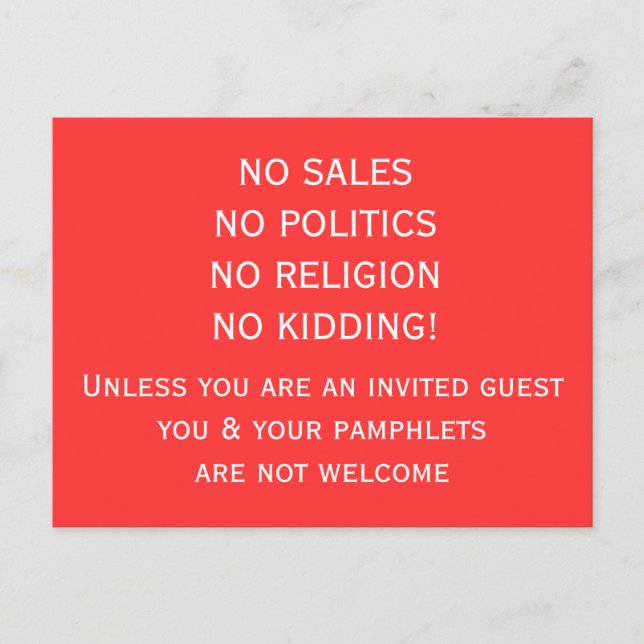 No soliciting Postcard (Front)