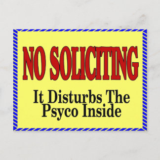 No Soliciting Psyco Inside Postcard