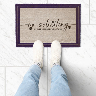 No Soliciting Script Typography Dog Paw Print Fiber Doormat