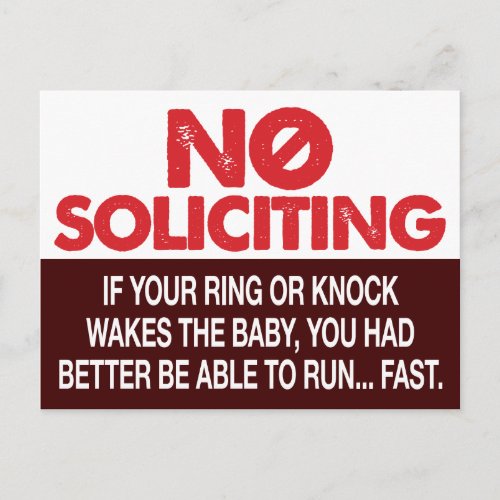 No Soliciting Sign _ Dont Wake the Baby Postcard