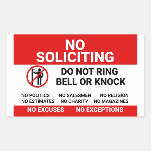 No Soliciting Sign for front door Rectangular Sticker