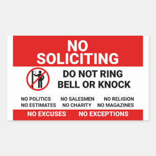No Soliciting Sign for front door Rectangular Sticker