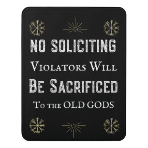 No Soliciting Sign Funny Old Gods Door Sign