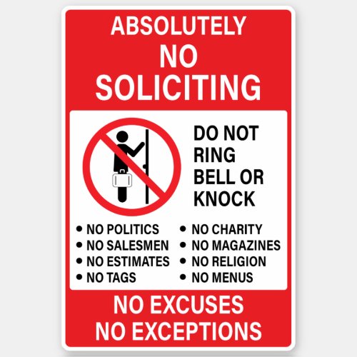 No Soliciting Sign Sticker