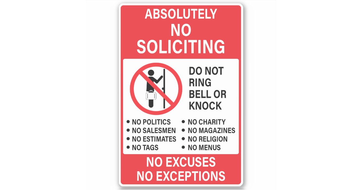 No Soliciting Sign Sticker | Zazzle