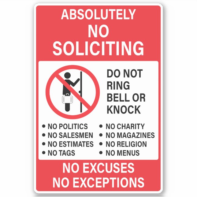 No Soliciting Sign Sticker (Front)