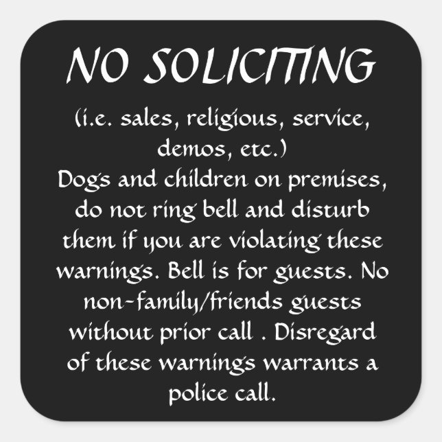 NO SOLICITING sticker (Black) (Front)