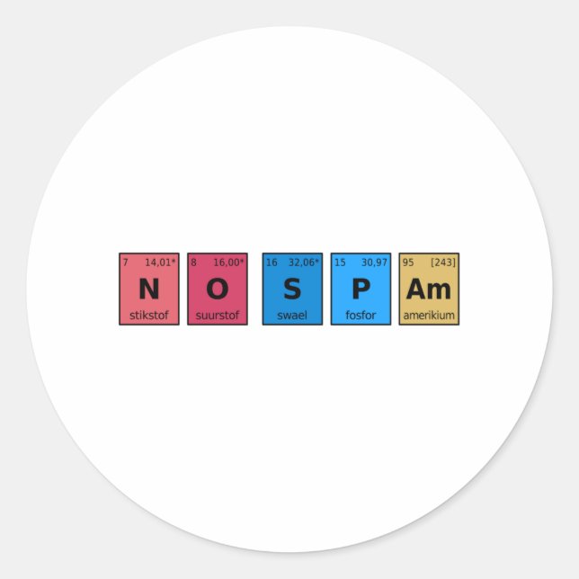 No Spam Periodic Table Classic Round Sticker (Front)