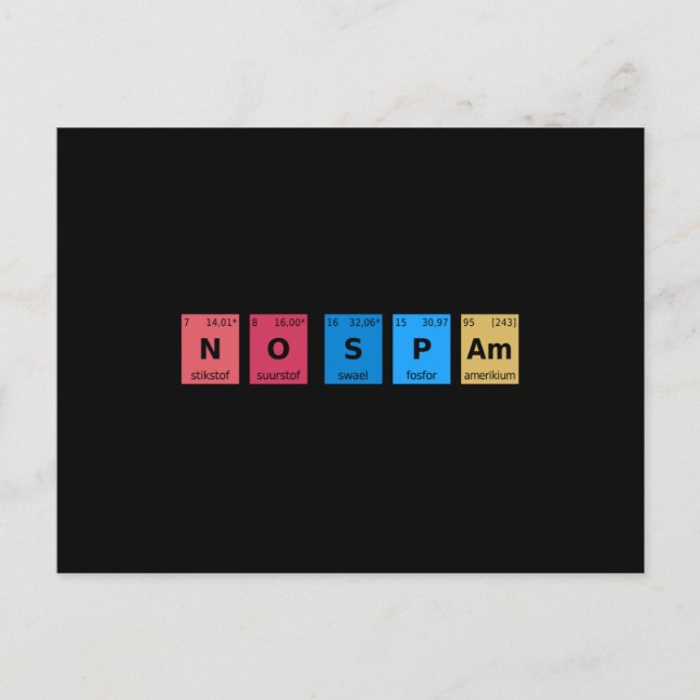 No Spam Periodic Table Postcard (Front)