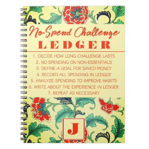 No Spend Challenge Ledger Vintage Flowers Notebook