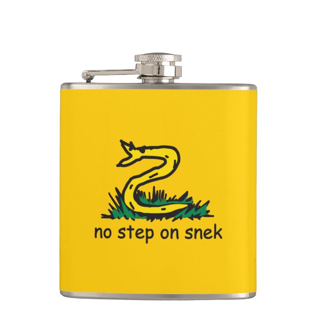 No step on snek memes Gadsden parody SnekRight Flask (Front)