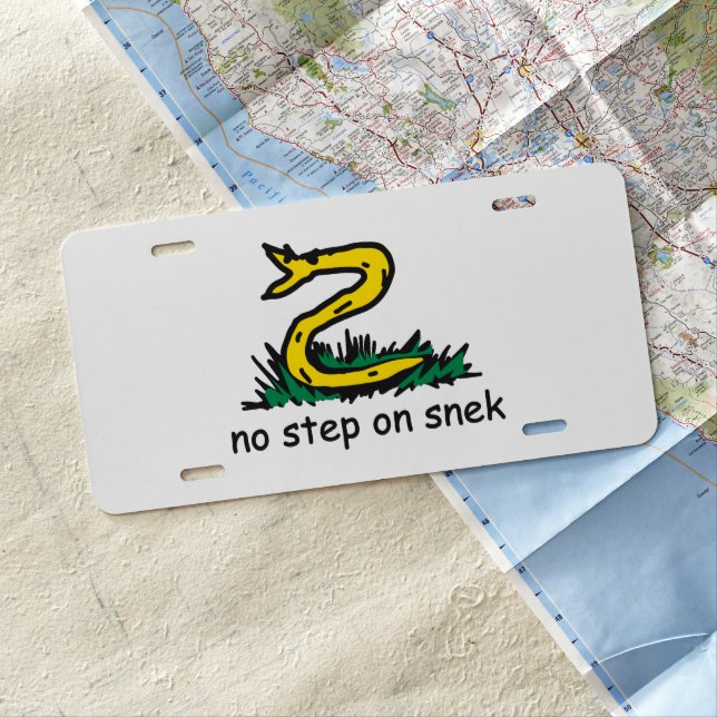 No step on snek memes Gadsden parody SnekRight License Plate (In Situ)