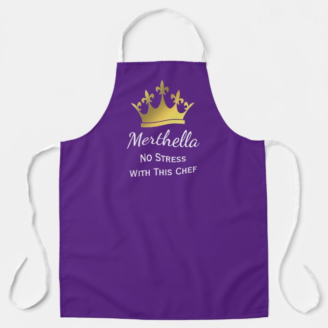 NO STRESS CHEF | Personalized Add Logo | PURPLE Apron (Front)