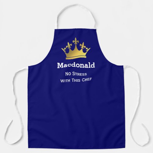 NO STRESS CHEF  Personalized Crown  BLUE Apron