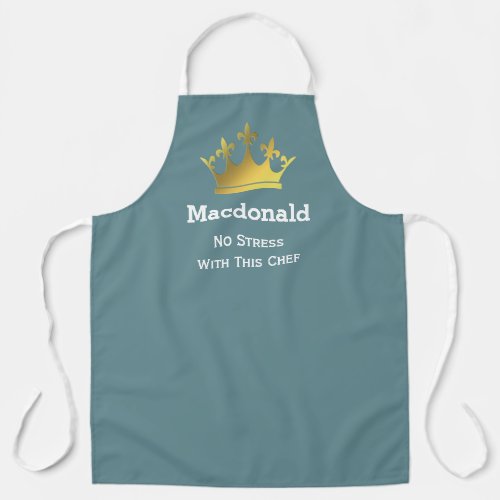 NO STRESS CHEF  Personalized Crown  CADET BLUE Apron