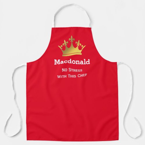 NO STRESS CHEF  Personalized Crown  RED Apron