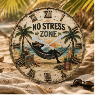 No Stress Zone Beach Coastal Farmhouse Large Clock