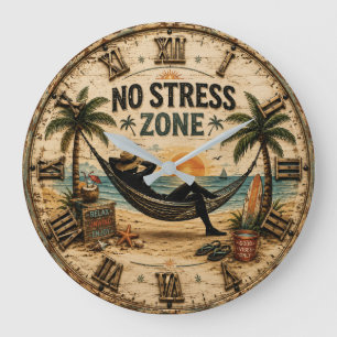 No Stress Zone Beach Coastal Farmhouse Large Clock
