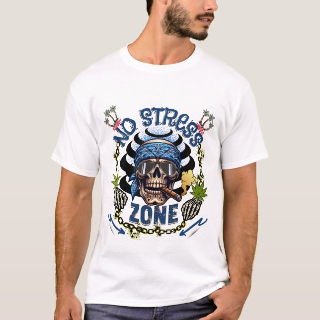 No Stress Zone Smoking Skull T-Shirt (Front)