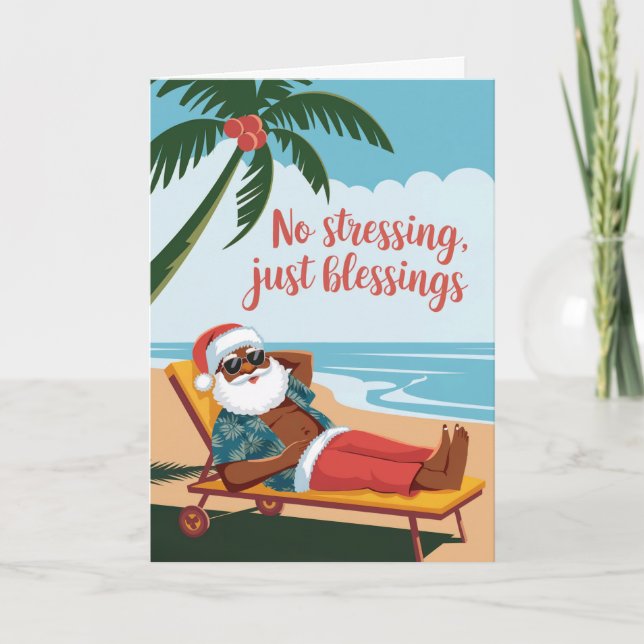 No Stressing, Just Blessings | Black Santa Holiday Card (Front)