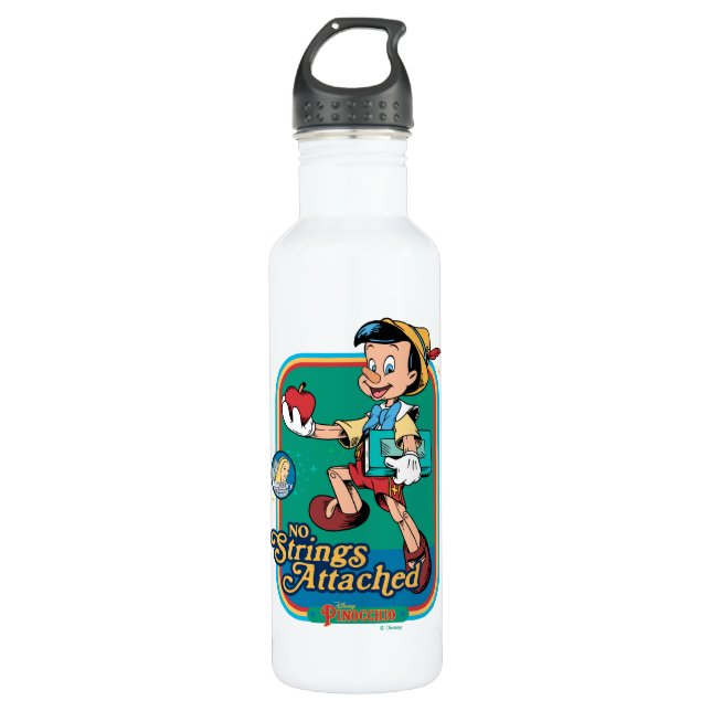 No Strings Attached Pinocchio Stainless Steel Water Bottle (Front)