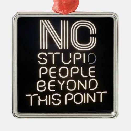 No Stupid People Beyond This Point Funny Neon Sign Metal Ornament