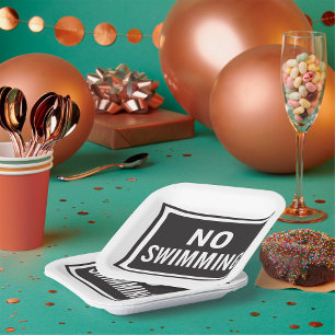 No Swimming Sign Bold Black and White Warning Paper Plates