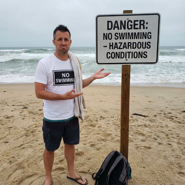No Swimming Sign Bold Black and White Warning  T-Shirt (Creator Uploaded)