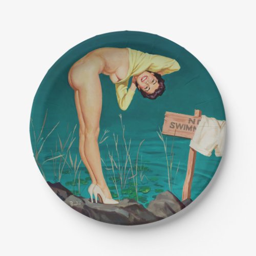 No swimming vintage pinup girl paper plates