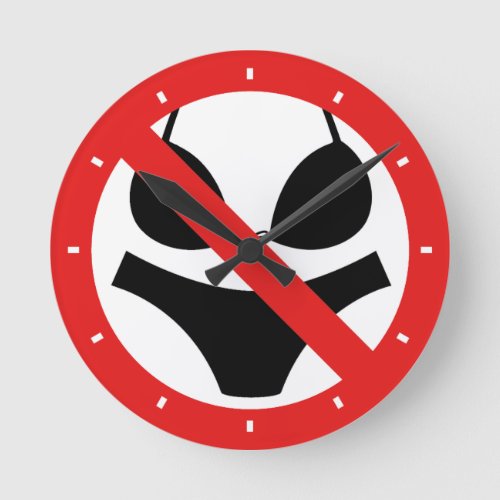 No Swimsuits Allowed Sign Round Clock