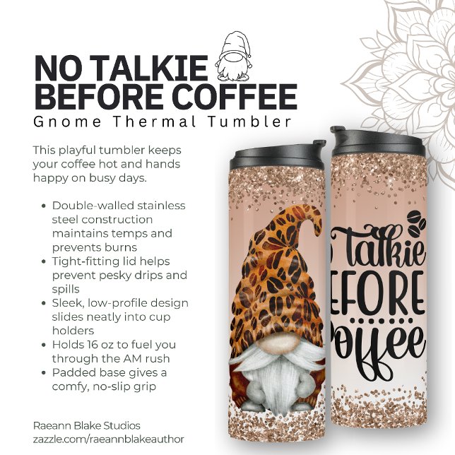 No Talkie Before Coffee Gnome Thermal Tumbler (Creator Uploaded)