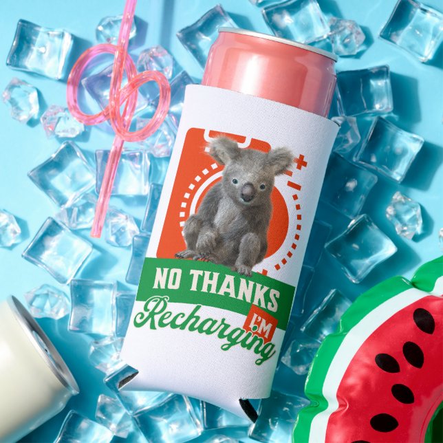 No Thanks, I’m Recharging Koala Bear Battery Seltzer Can Cooler (In Situ Summer)