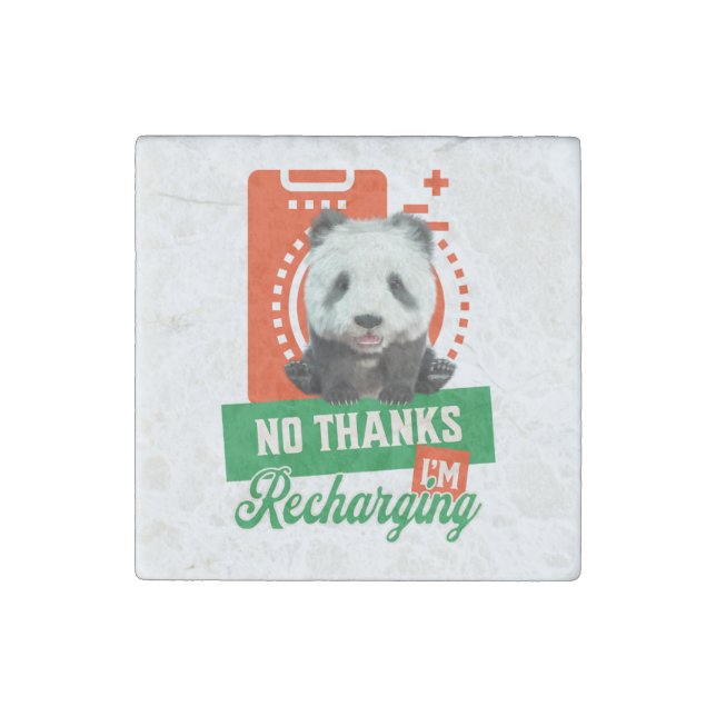 No Thanks, I’m Recharging Panda Bear Cub Battery Stone Magnet (Front)