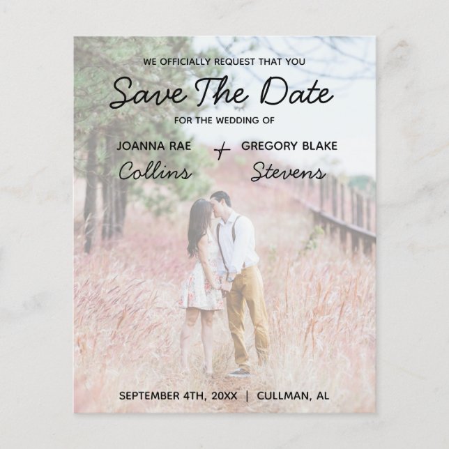 No Theme, Love Budget Photo Save The Date Flyer (Front)