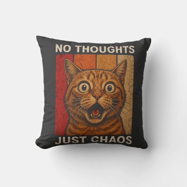 No Thoughts Just Chaos Orange Cat Meme Design Throw Pillow (Front)