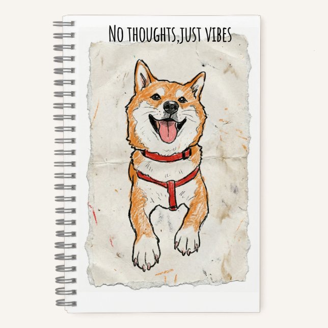 No Thoughts, Just Vibes – Shiba Inu Sketch Journal (Front)
