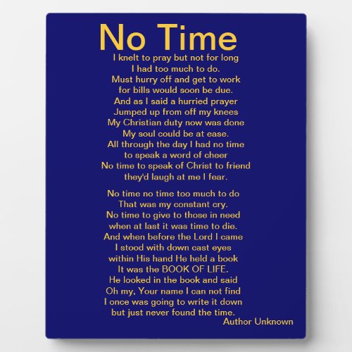 No Time Prayer Poem Plaque