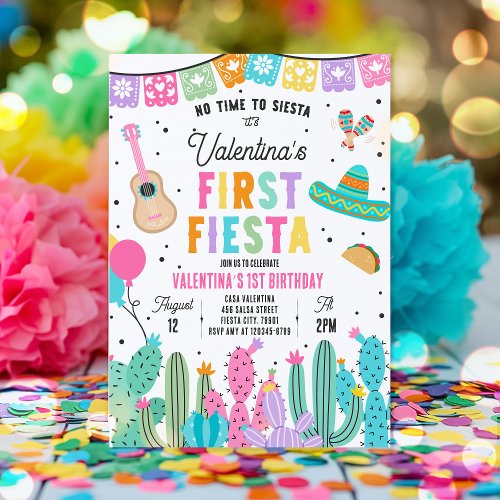 No Time To Siesta 1st Birthday Fiesta Party Invitation