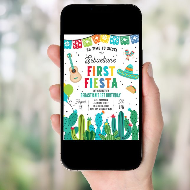 No Time To Siesta 1st Birthday Fiesta Party Invitation (Front Digital)