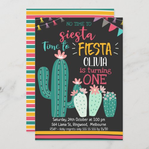 No Time To Siesta Fiesta Birthday Invitation