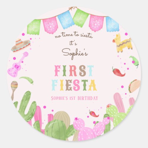 No time to siesta fiesta mexican first birthday classic round sticker