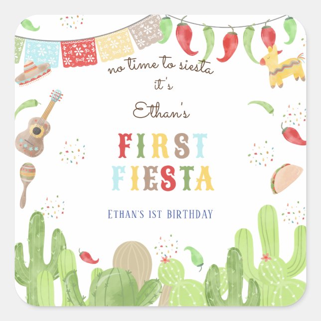 No time to siesta fiesta mexican first birthday square sticker (Front)