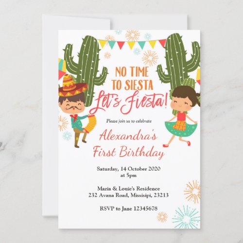 No time to siesta lets fiesta birthday invitation