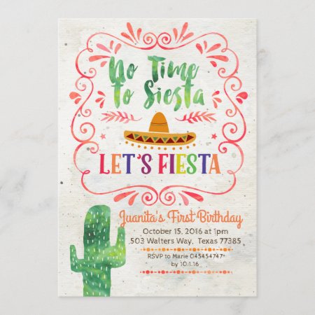 No Time To Siesta, Let's Fiesta Invitation