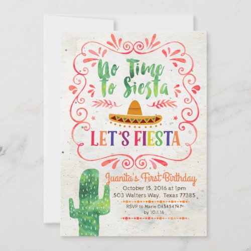 No Time to Siesta Lets Fiesta Invitation