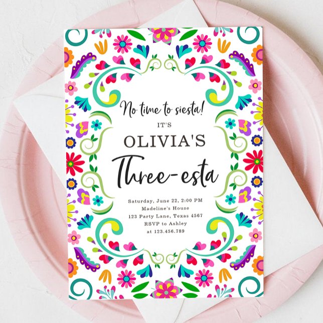 No Time To Siesta Third Fiesta Girl Birthday Invitation (Creator Uploaded)