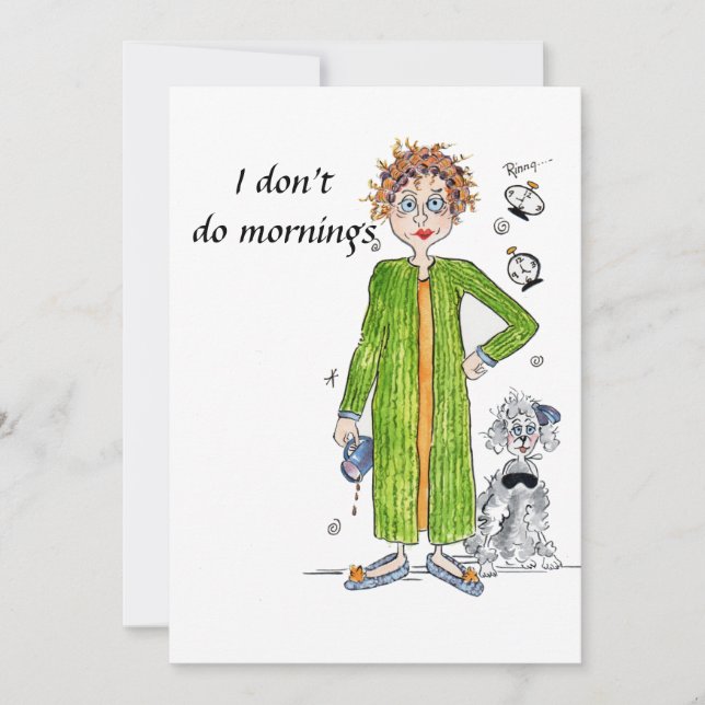 No to Mornings Funny Quote Green watercolor Invitation (Front)