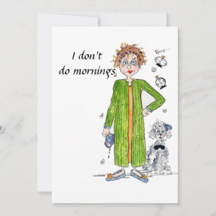 No to Mornings Funny Quote Green watercolor Invitation