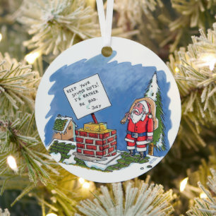 No To Santa round metal ornament
