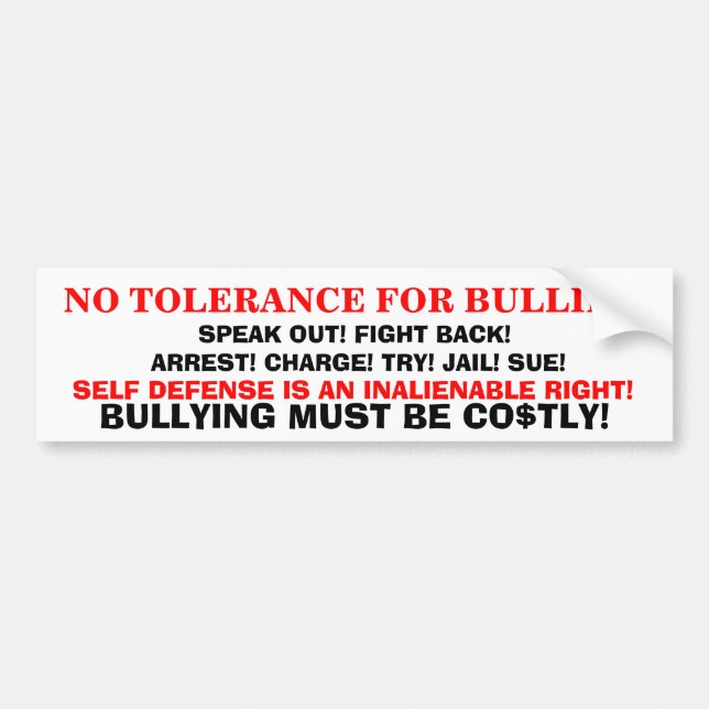 NO TOLERANCE 4 BULLIES BUMPER STICKER (Front)